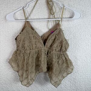Edikted Flutter Frilled Tie Back Babydoll Top tan womens size small y2k strappy